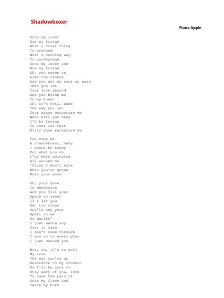 Fiona Apple’s
Shadowboxer Lyrics