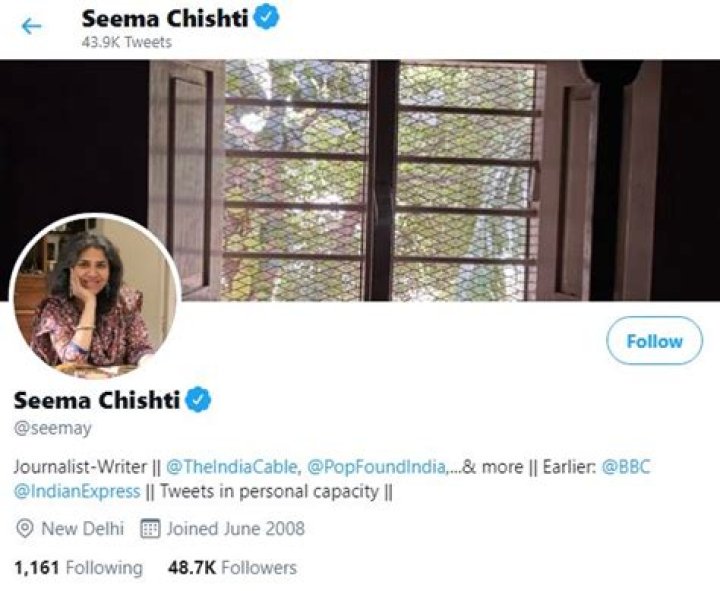 Seema Chisti Yechury official Twitter account