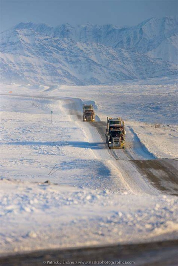 Trucks On Frozen Dalton Highway Alaska